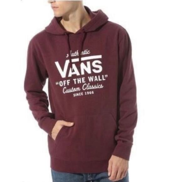 VANS Custom Classics Mens Pullover Big Logo Script Hoodie - Red Burgundy, Size S - Picture 10 of 10